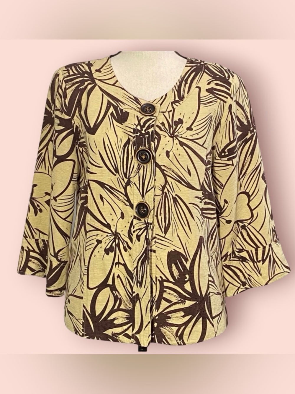 3/$10 Classic Trenz Blazer XL Floral by T. Renz Cream Brown Beading